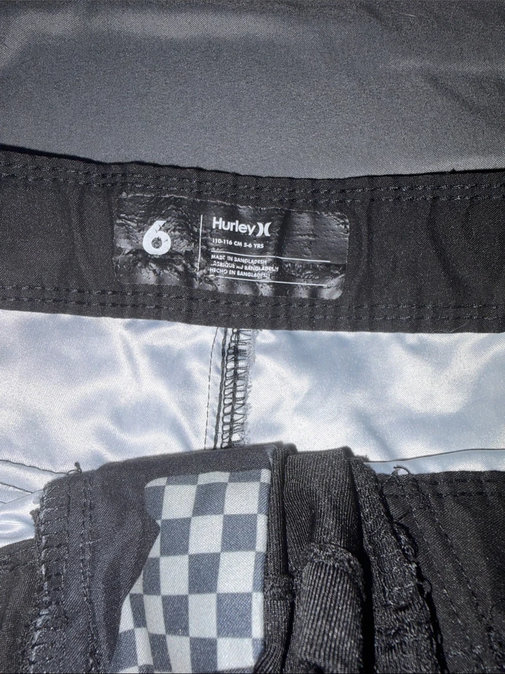 Hurley Black & Gray Checker Swim Trunks